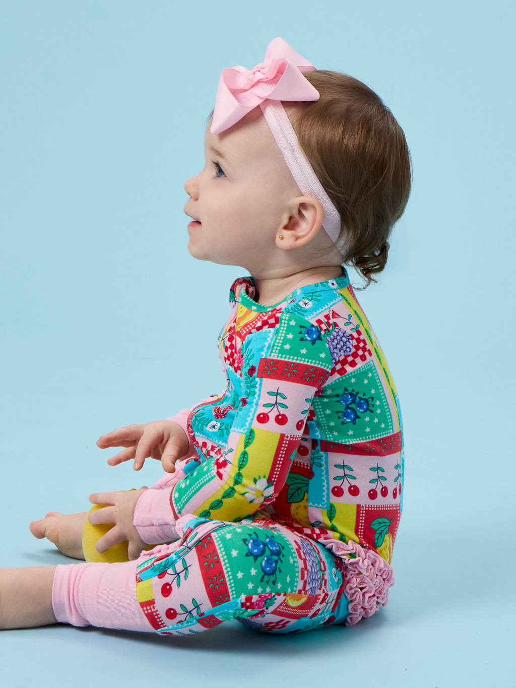 Picnic Party Patchwork Convertible Ruffle One Piece Footie Pajama