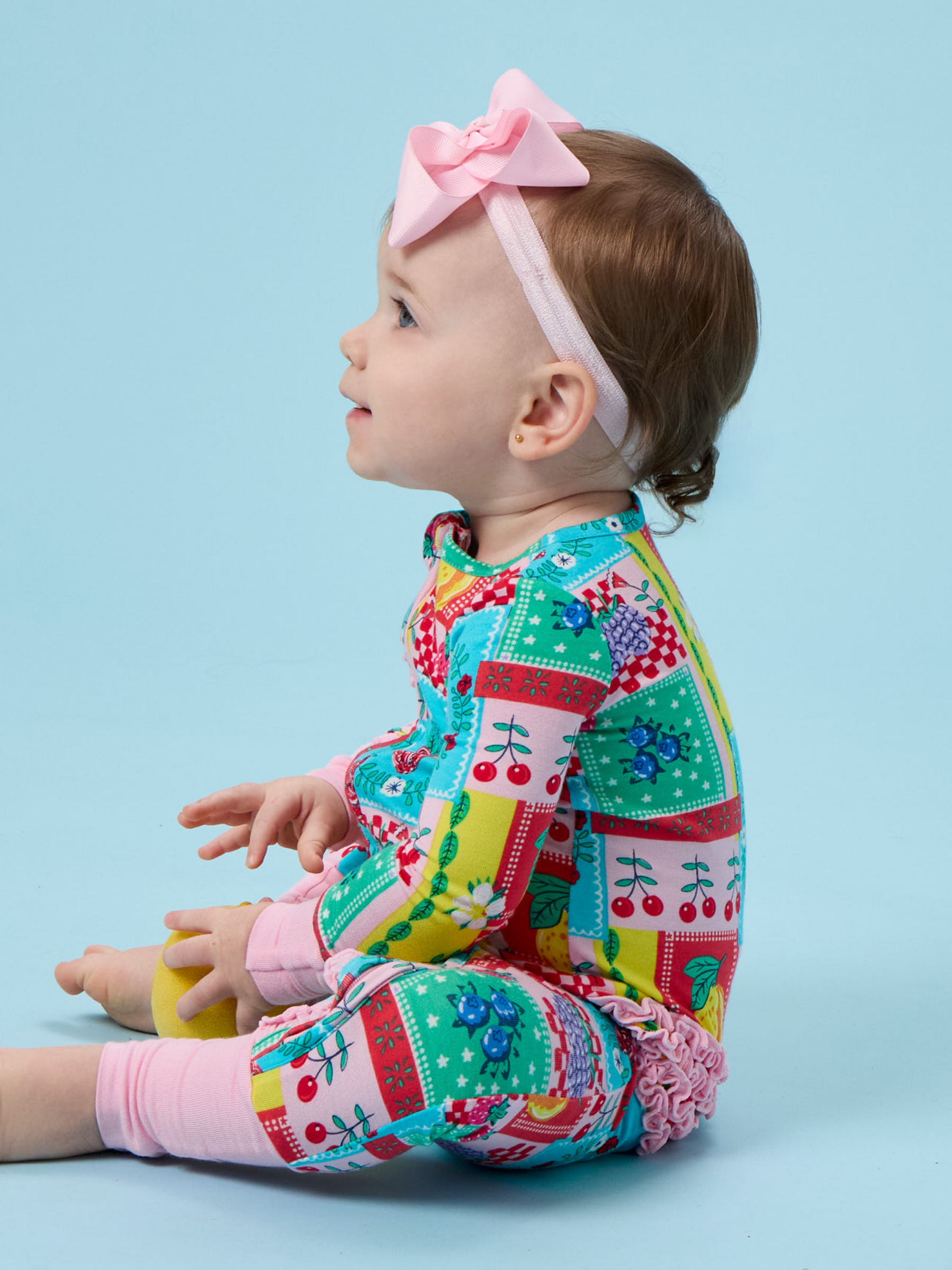 Picnic Party Patchwork Convertible Ruffle One Piece Footie Pajama