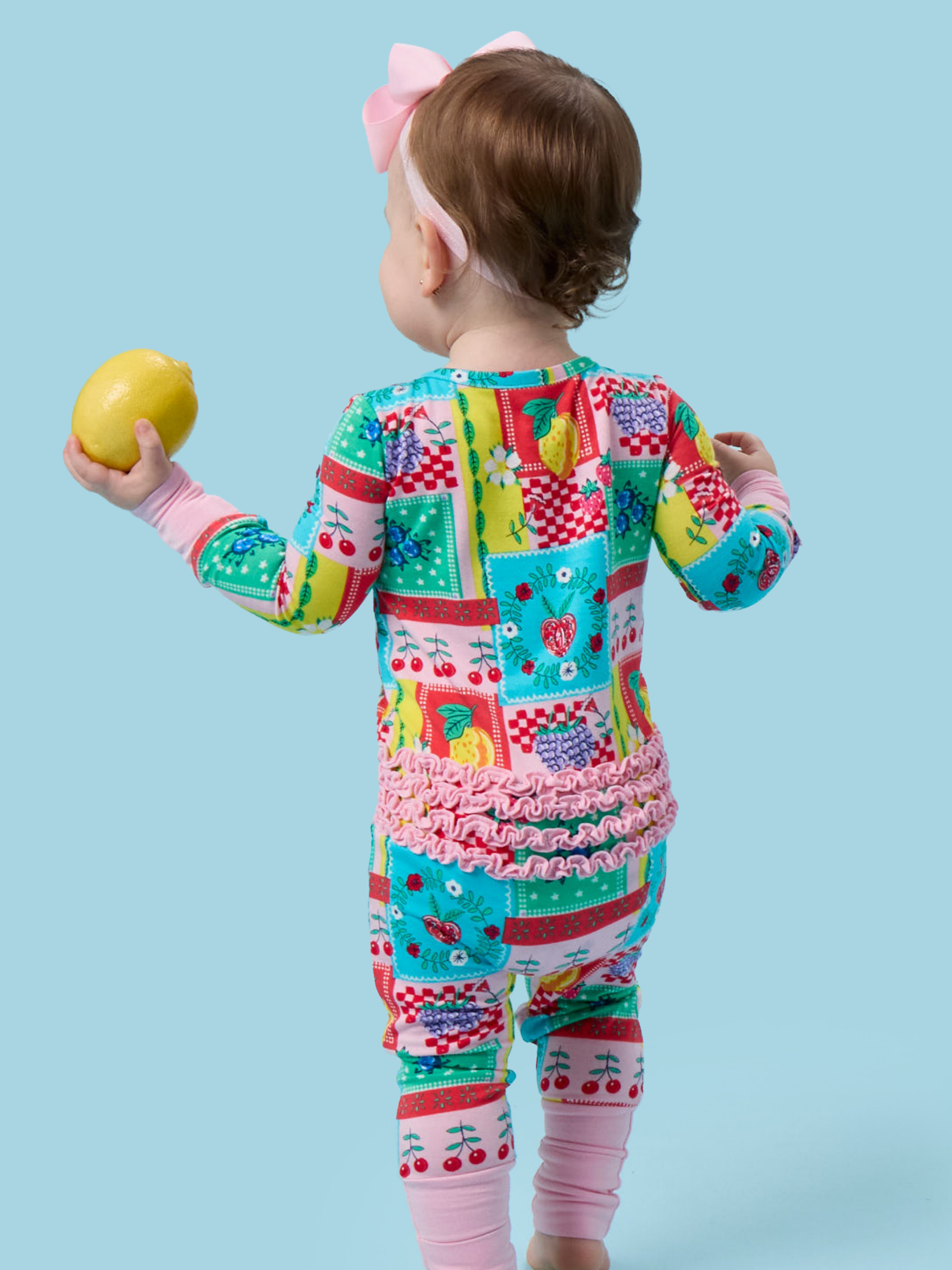 Picnic Party Patchwork Convertible Ruffle One Piece Footie Pajama