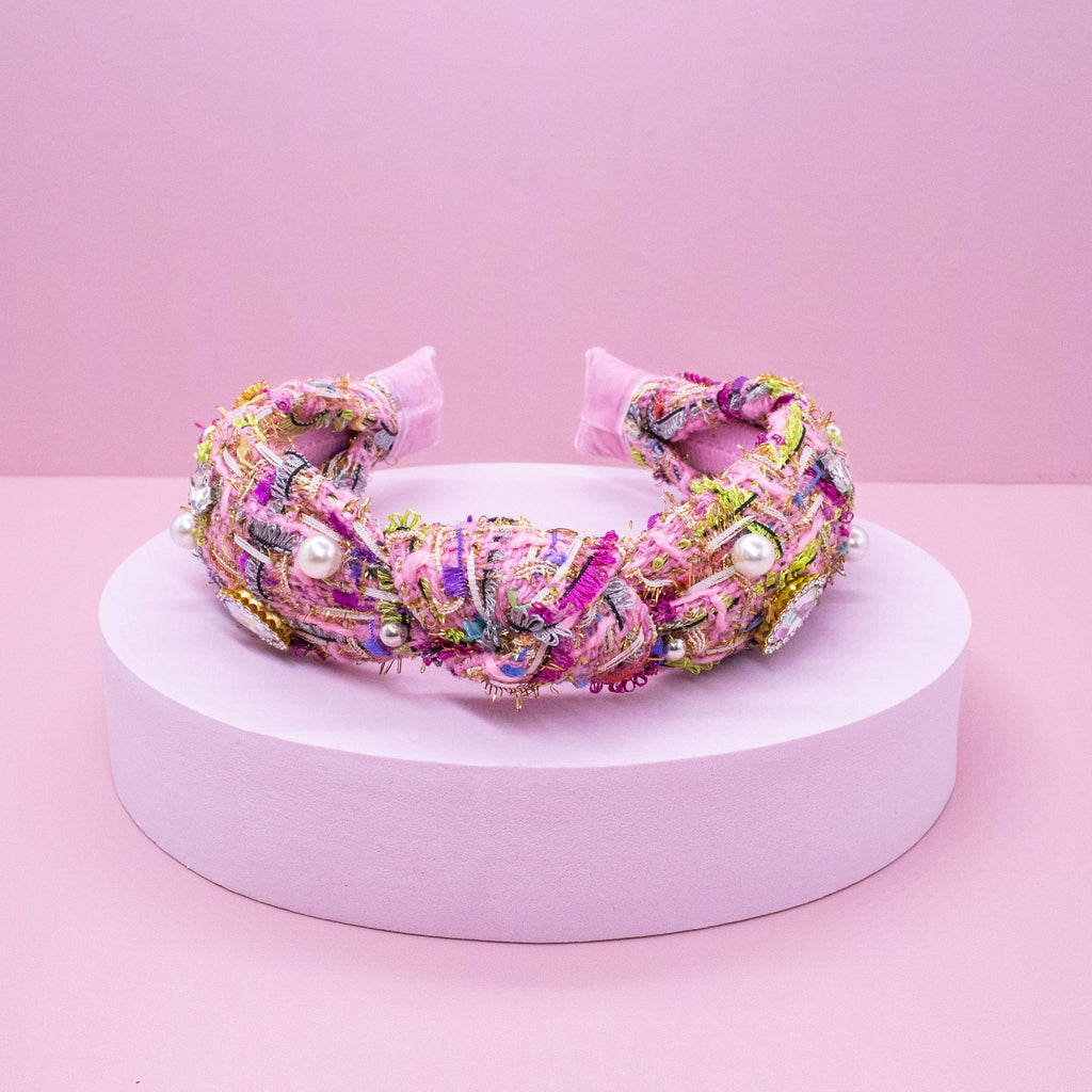 Embellished Rhinestone Pearl Tweed Headband