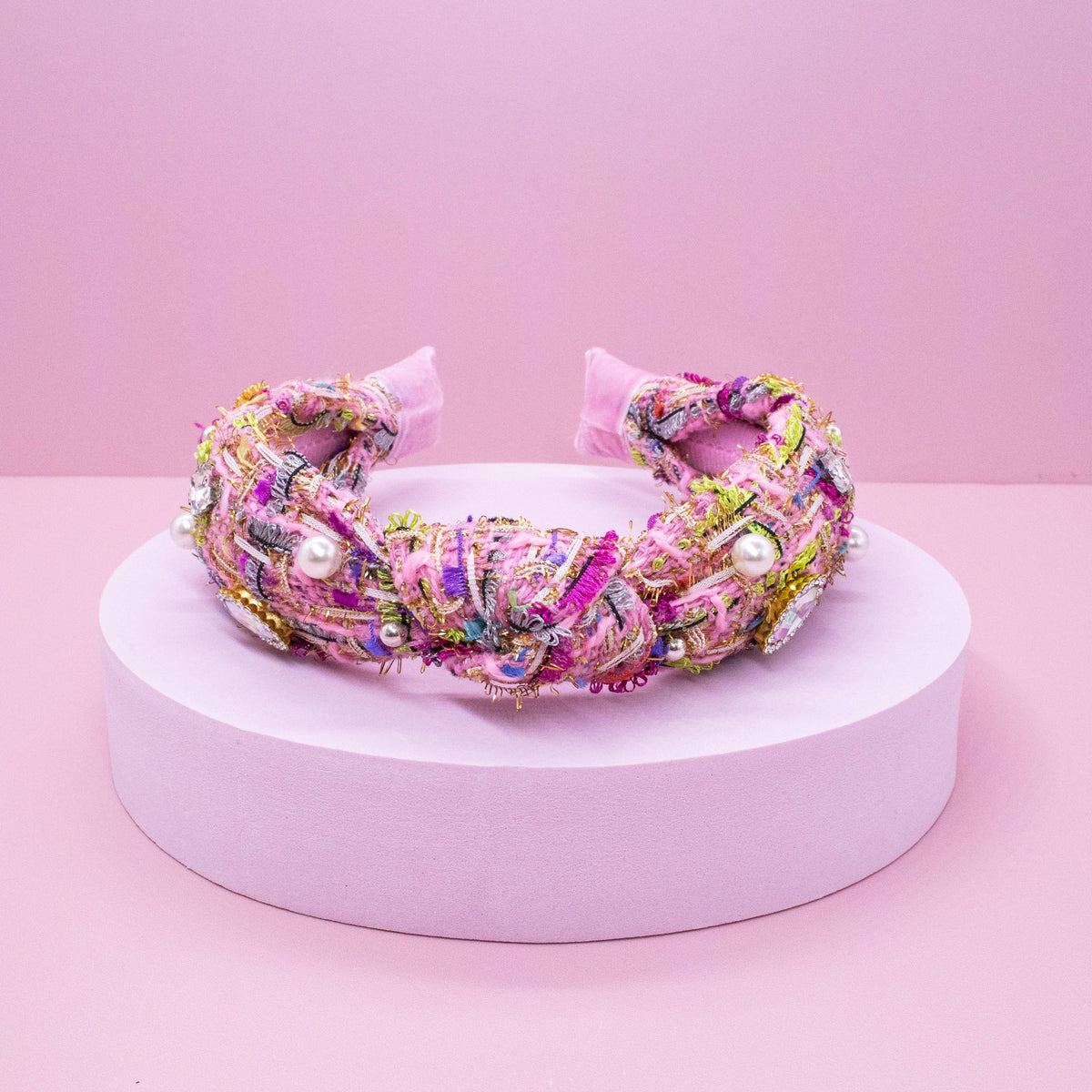 Embellished Rhinestone Pearl Tweed Headband