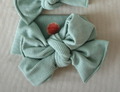 Oversized Bow Seafoam Mini Ribbed Tie On Headwrap