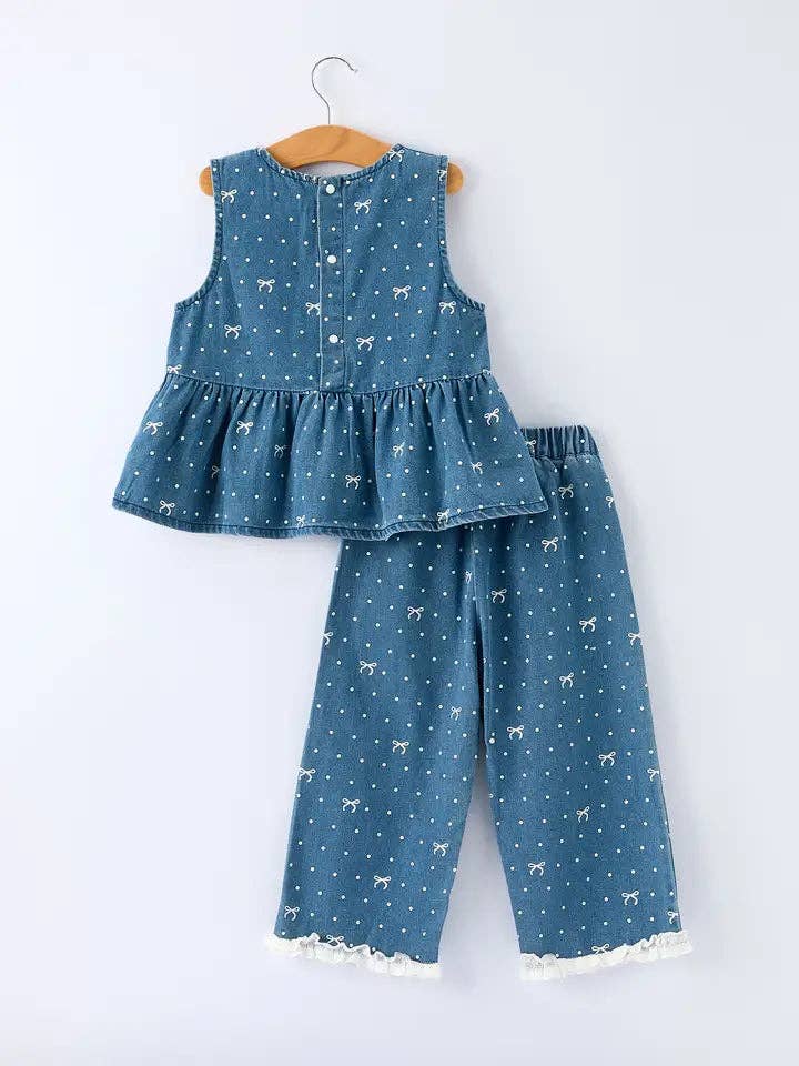 Bow & Dot Denim Ruffle Set