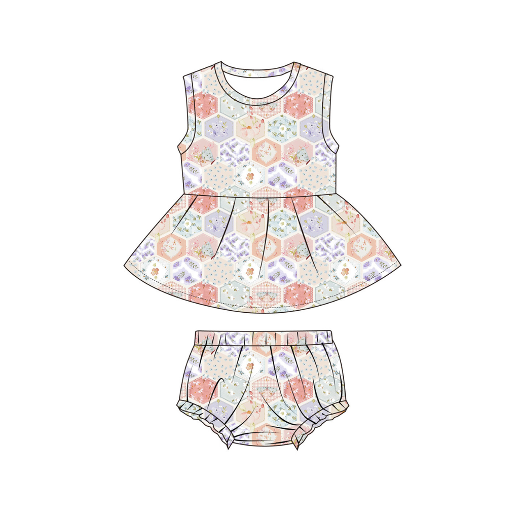 Patch Floral Peplum Top & Bloomer Set