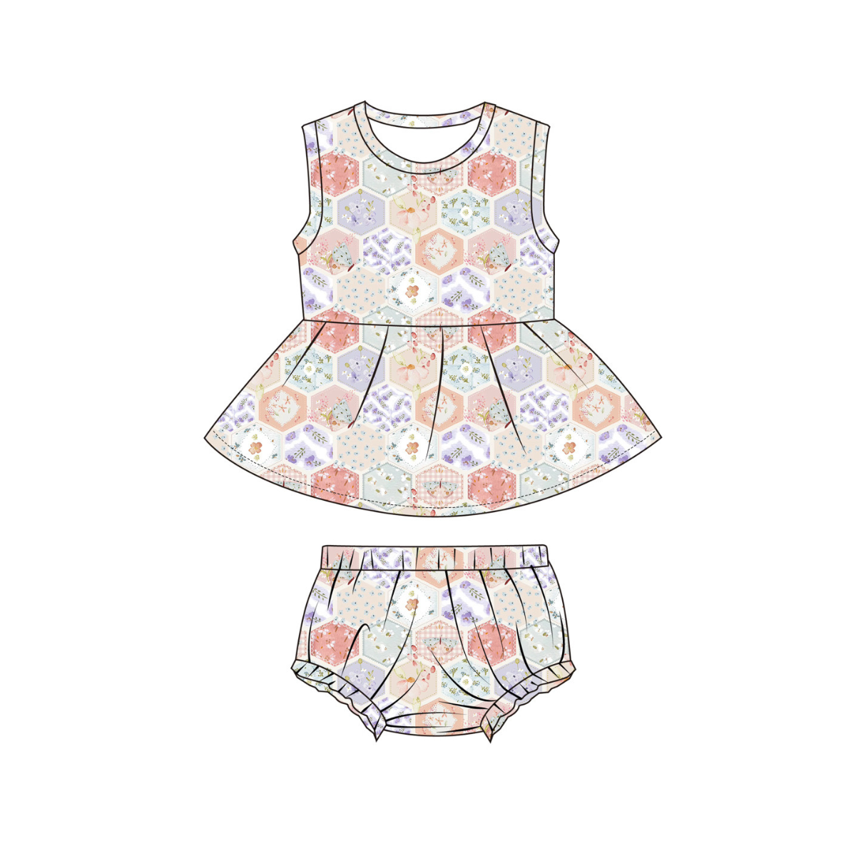 Patch Floral Peplum Top & Bloomer Set
