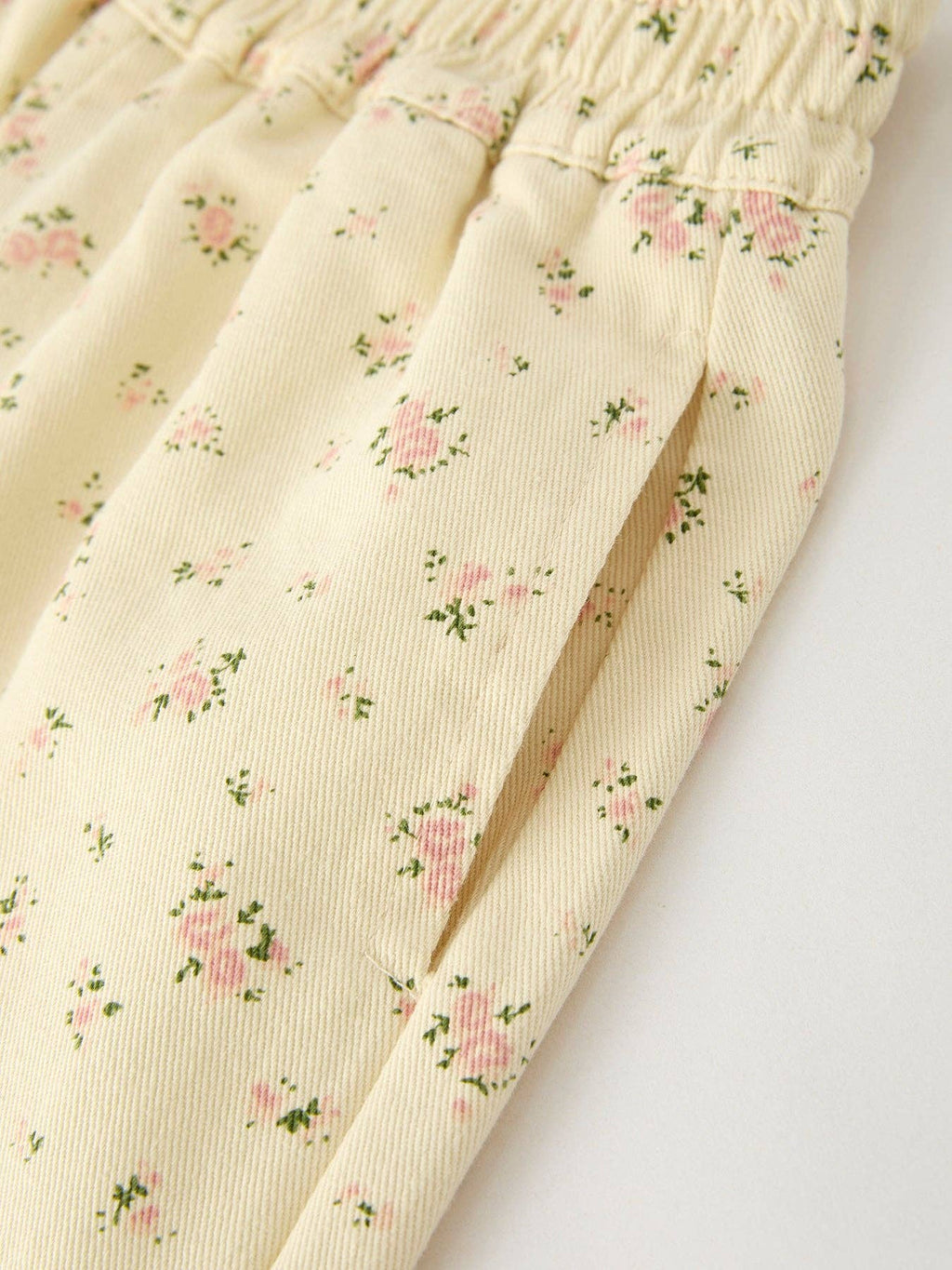 Girls Floral Beige Denim Trousers