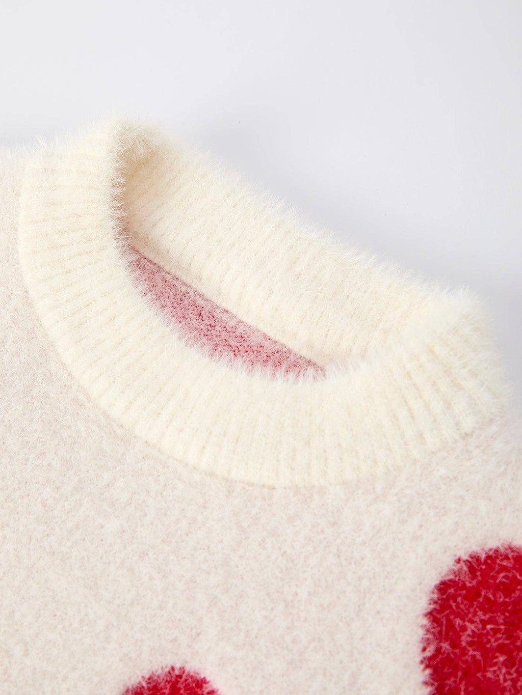 White Heart Print Knit Sweater