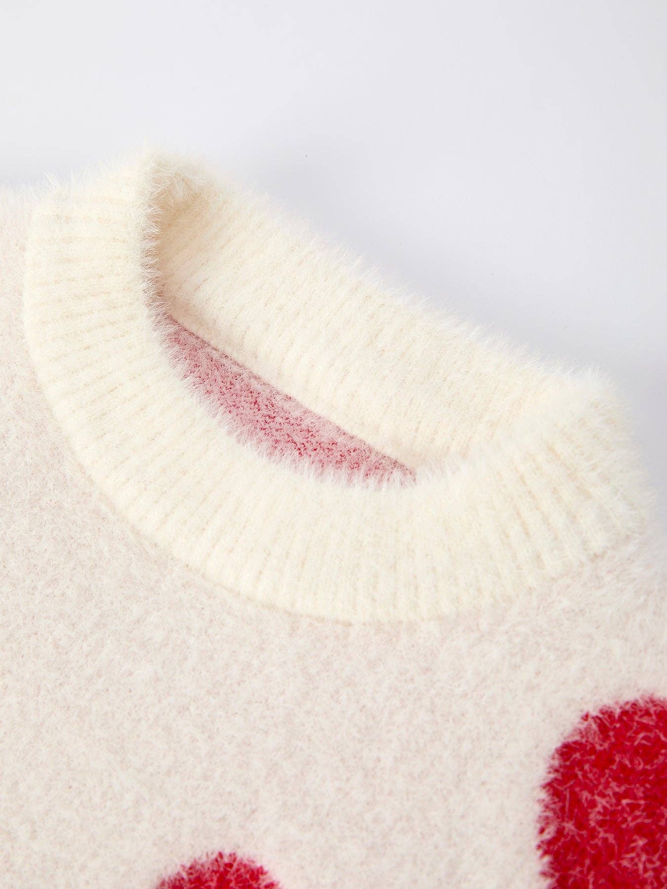White Heart Print Knit Sweater