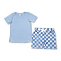 Light blue top & plaid shorts set