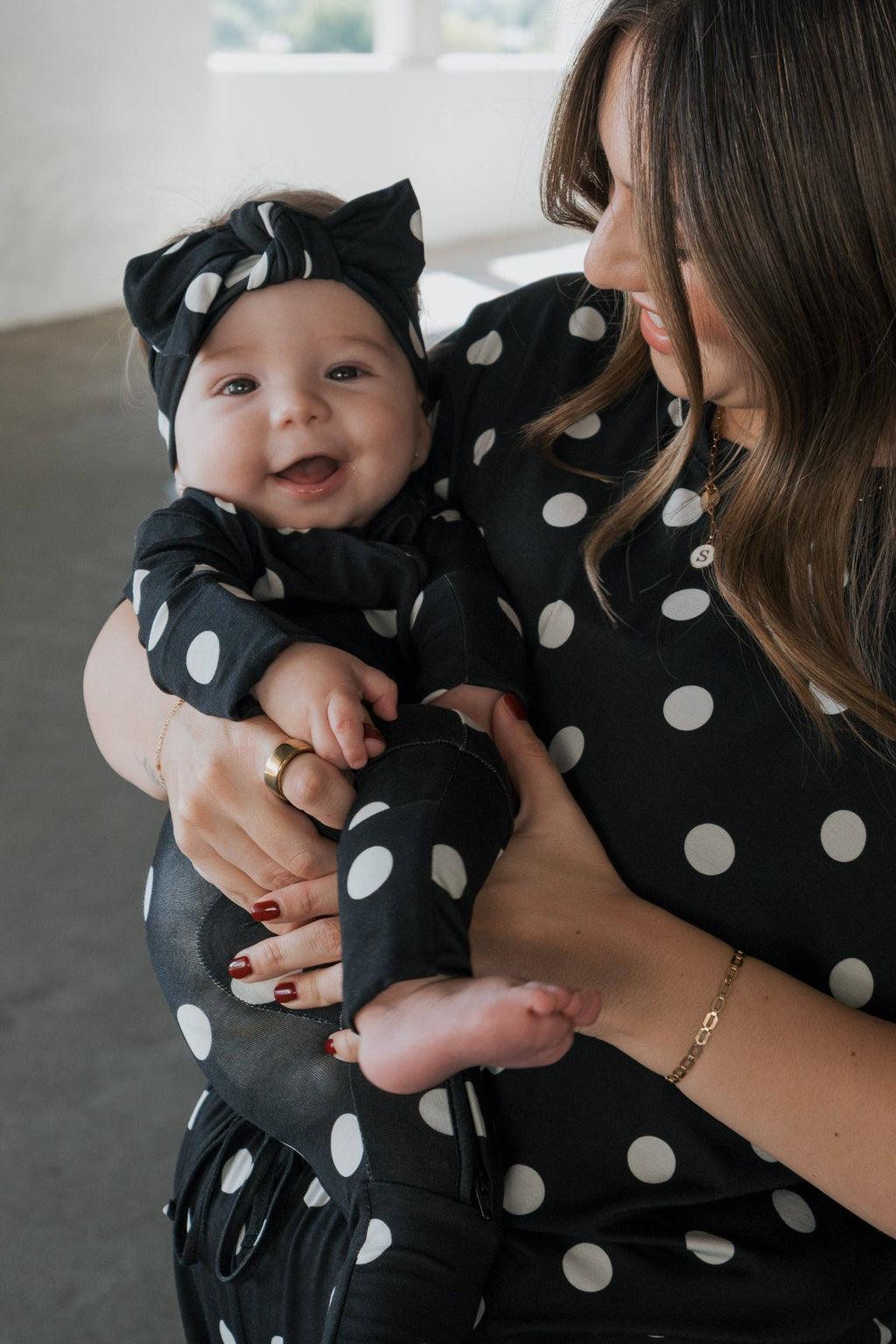 B&W Polka Dot Footie Pajamas