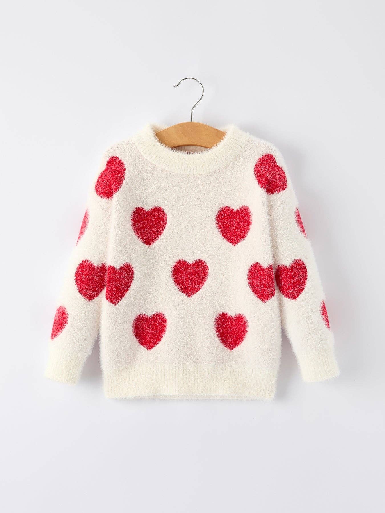 White Heart Print Knit Sweater