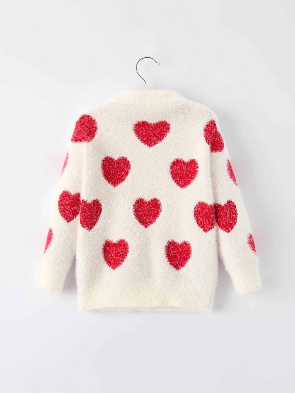 White Heart Print Knit Sweater