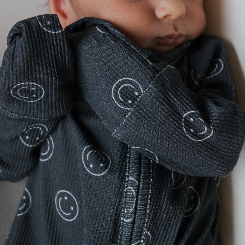 Ribbed Smiley Footie Pajamas