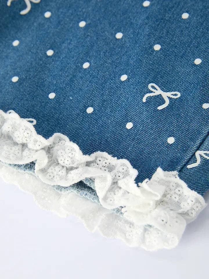 Bow & Dot Denim Ruffle Set