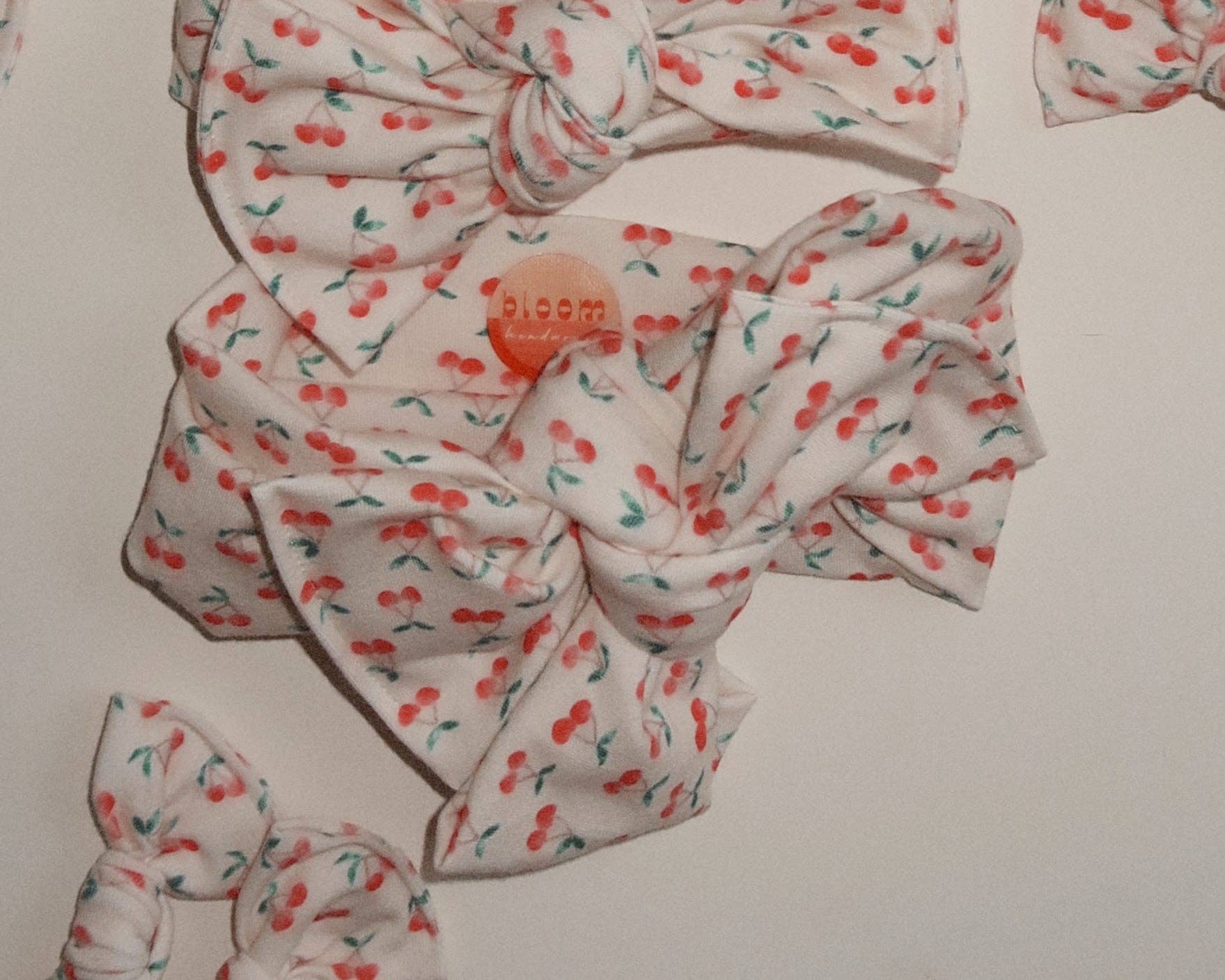 Oversied Bow White Cherries Tie On Headwrap