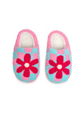 Slippers Checker w/Red Flower -Pink