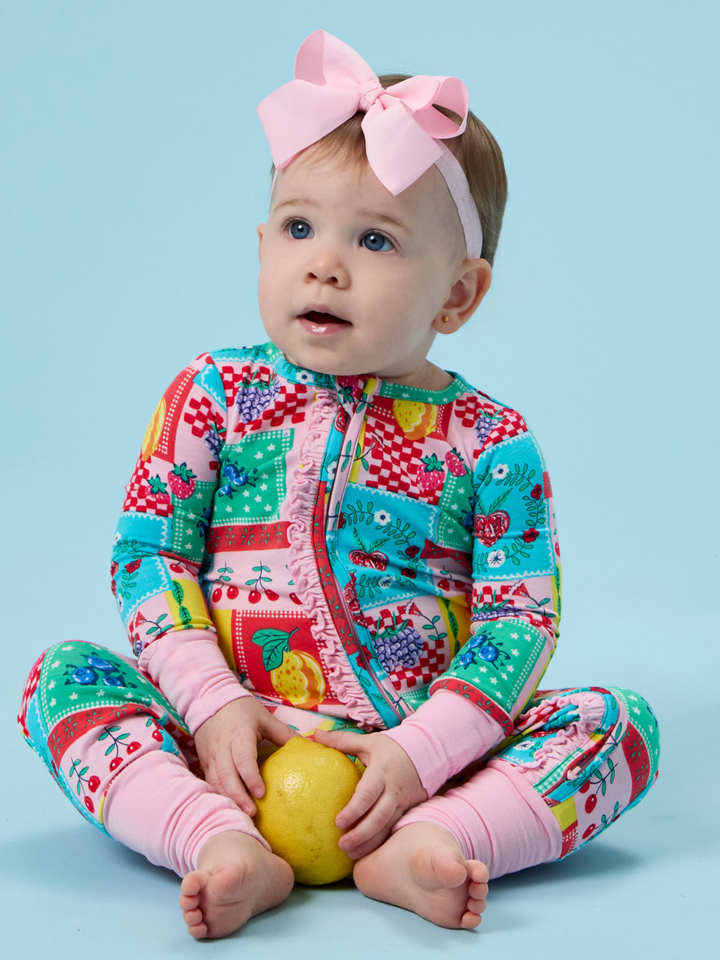 Picnic Party Patchwork Convertible Ruffle One Piece Footie Pajama