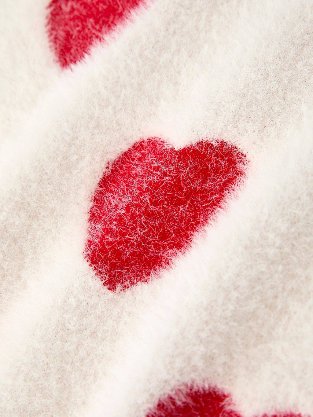 White Heart Print Knit Sweater