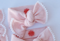 Blush Ribbed with Pom Pom Trim Tie On Headwrap