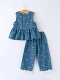 Bow & Dot Denim Ruffle Set