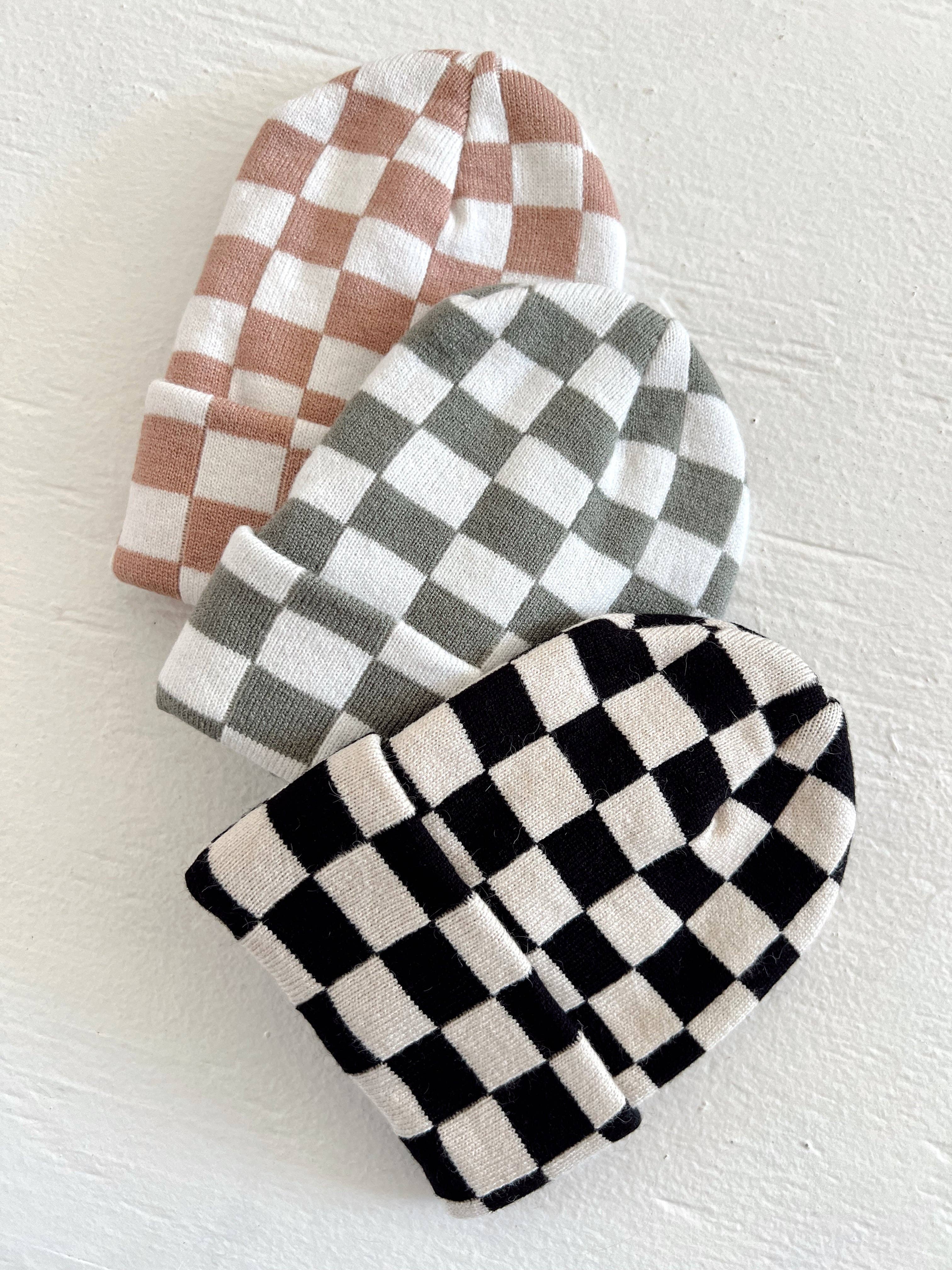 Baby's First Hat, Black/Sand Checkerboard