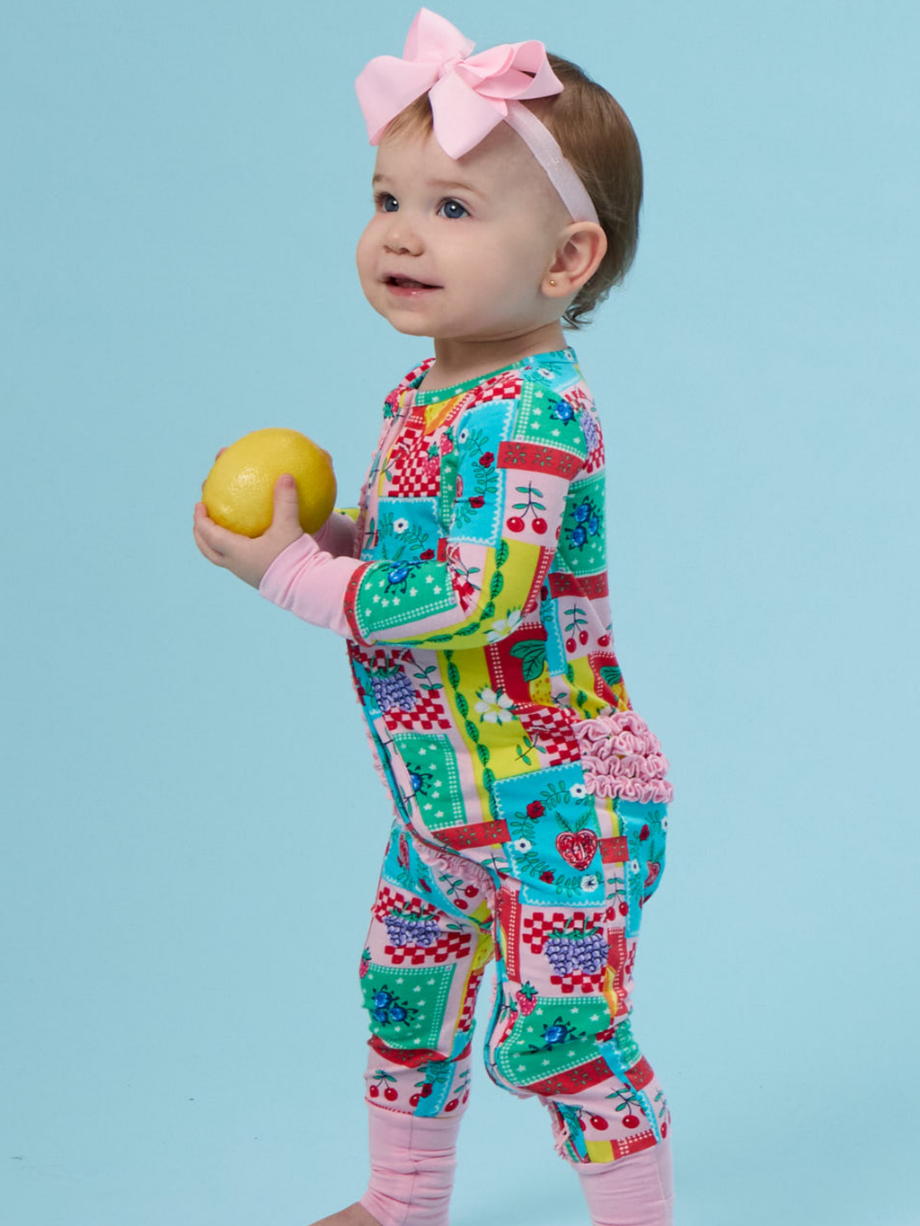 Picnic Party Patchwork Convertible Ruffle One Piece Footie Pajama