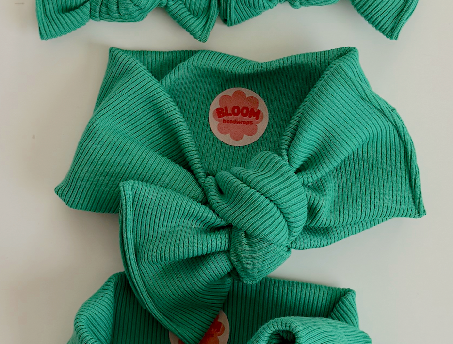 Green Mini Ribbed Tie On Headwrap