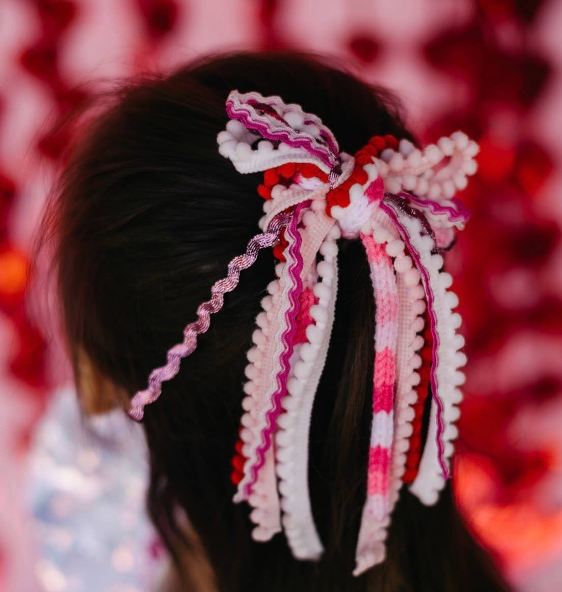 Red and Pink Textured Hair Bow