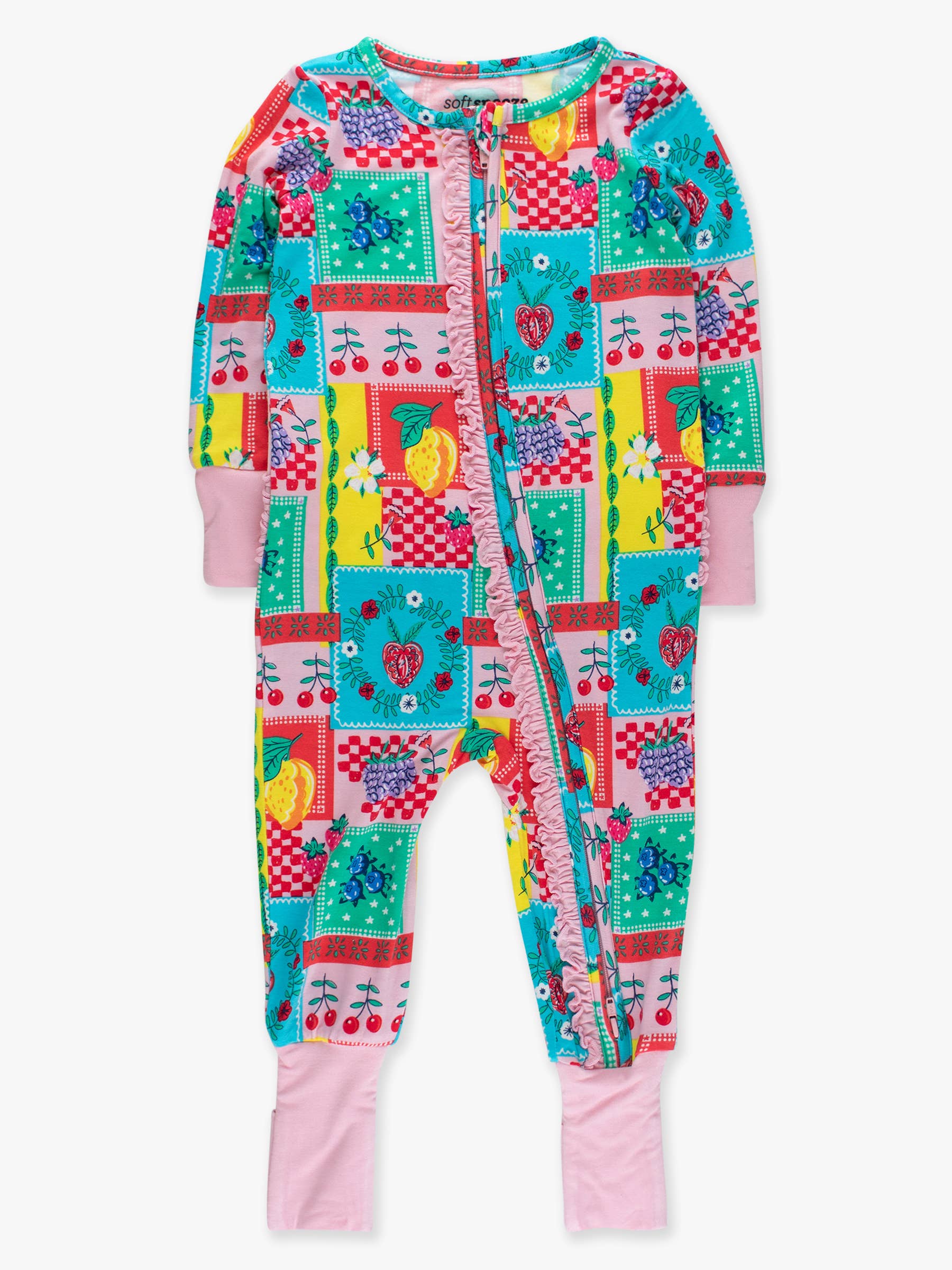 Picnic Party Patchwork Convertible Ruffle One Piece Footie Pajama