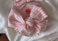 Oversized Bow Strawberry Milk Stripe Tie On Headwrap